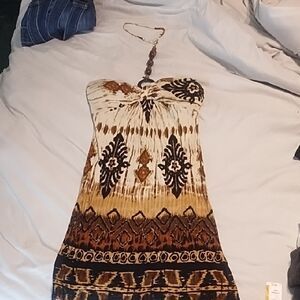 Body Central Strapless Dress in Cream and Brown